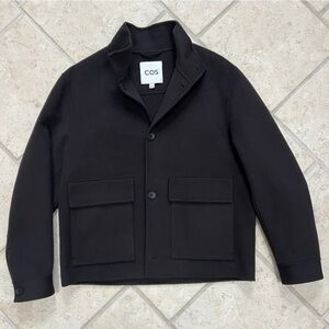 COS Dark Black Wool Button-Up Collar Coat